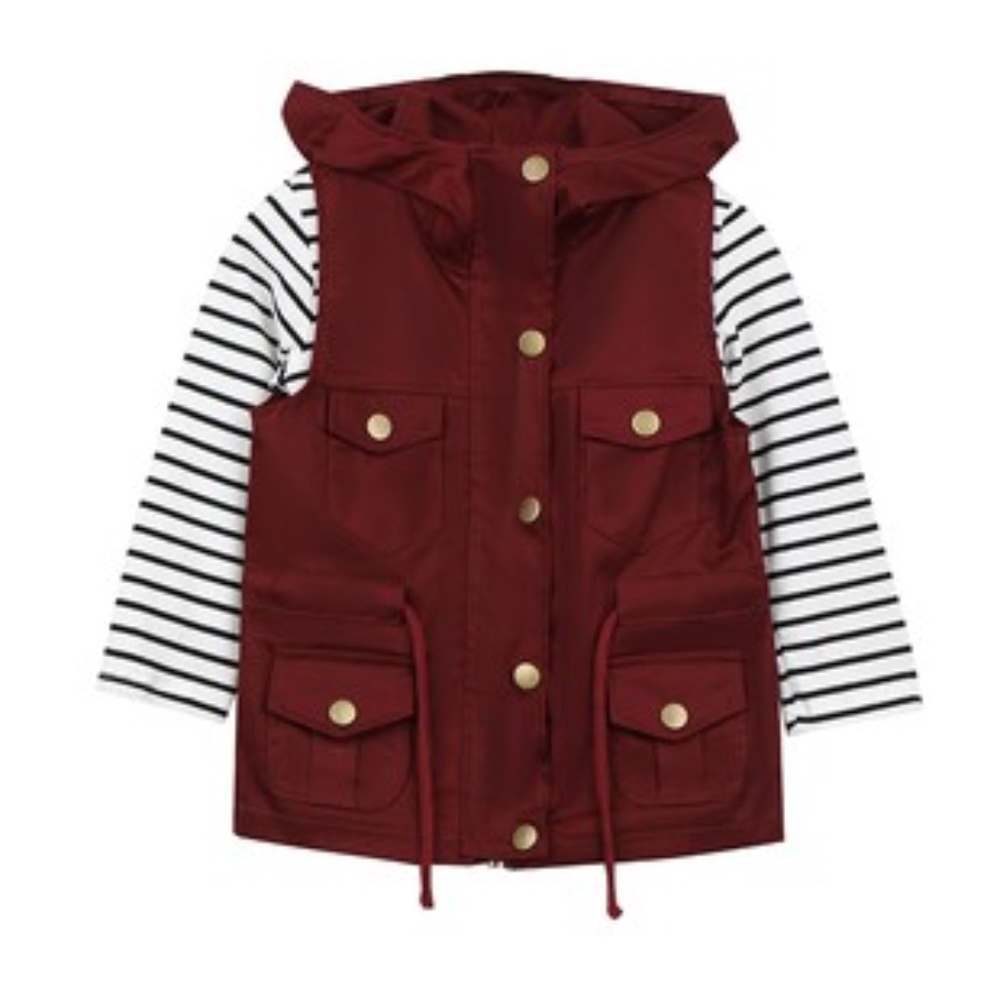 Striped Shirt & Hooded Vest Set